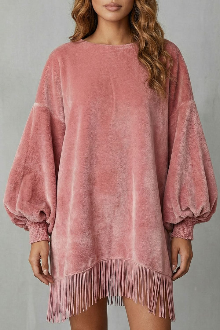 Bellurie – Mini-jurk met Volumineuze Mouwen en Franje