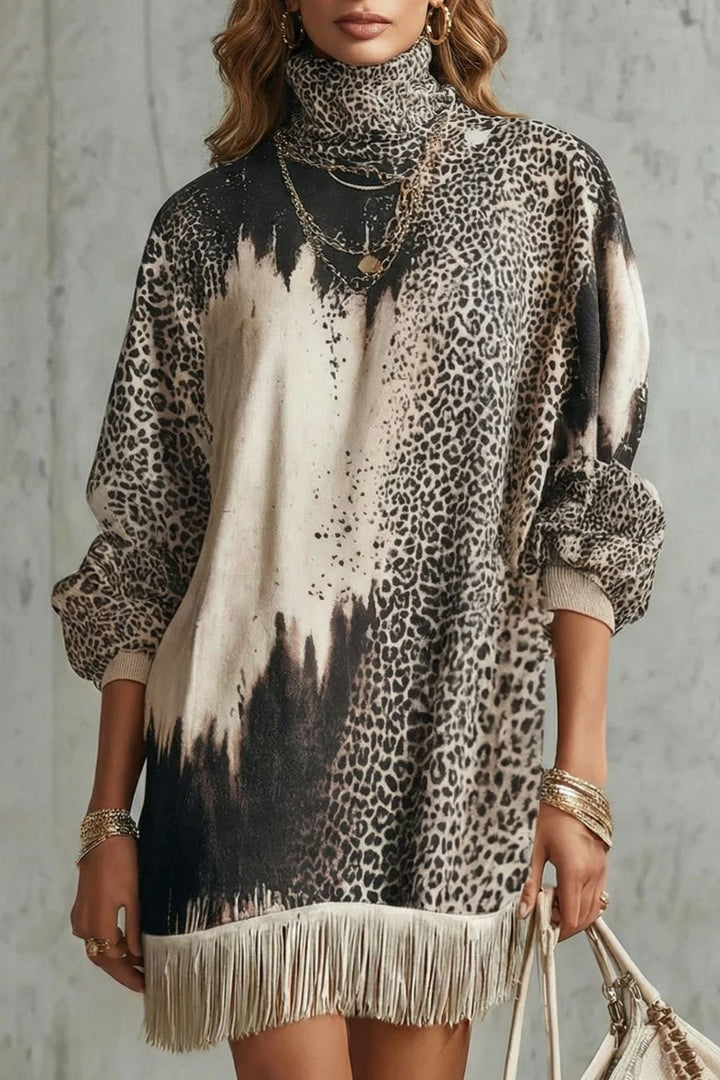 Solenne – Franjezoom Luipaard Mini-Jurk