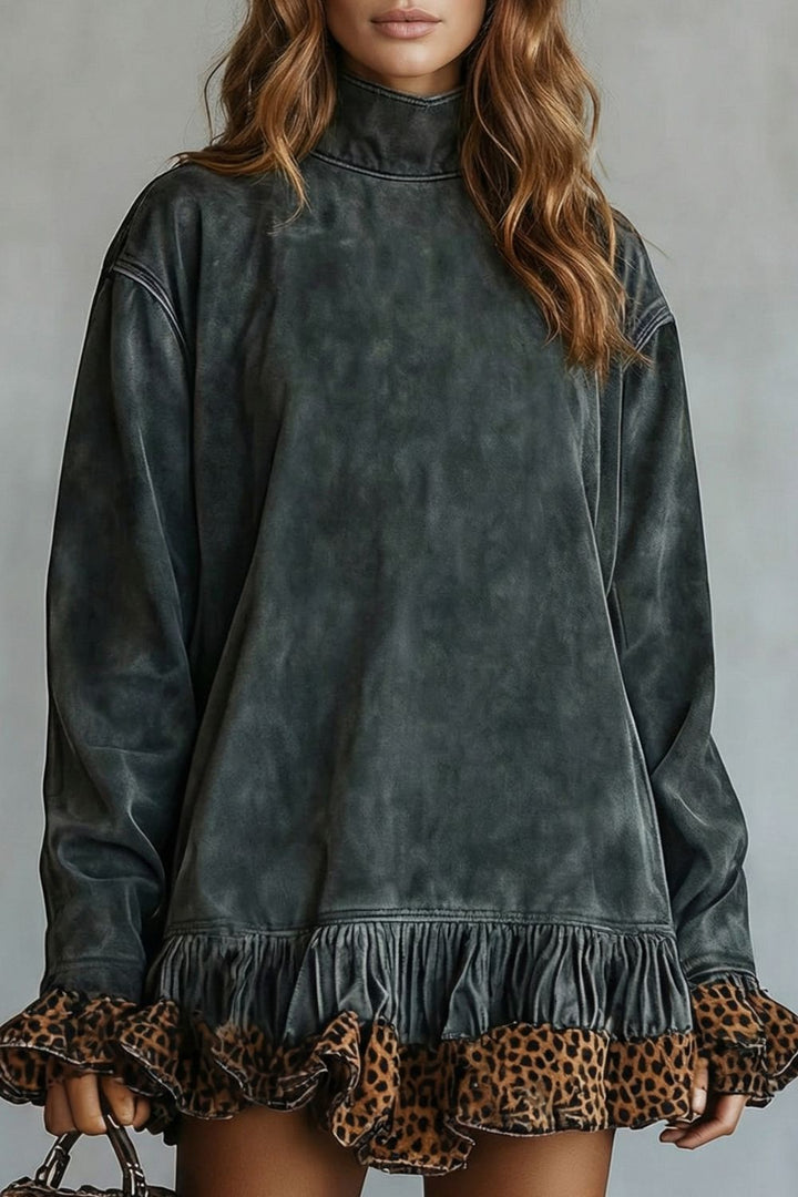 Selvatta – Mini-jurk van Suède met Luipaardprint en Ruffles