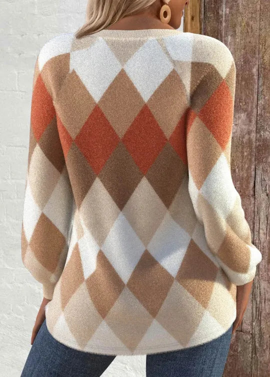 Veerle | Geruite trui Knopenaccent