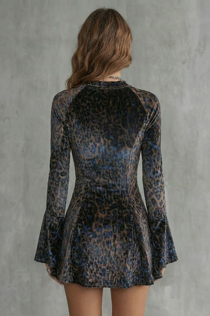 Bellanca – Mini-jurk met luipaardprint en uitlopende mouwen