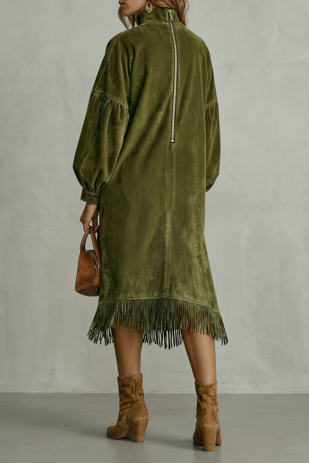 Valdrina – Midi Coltrui Jurk met Suède Franje Details