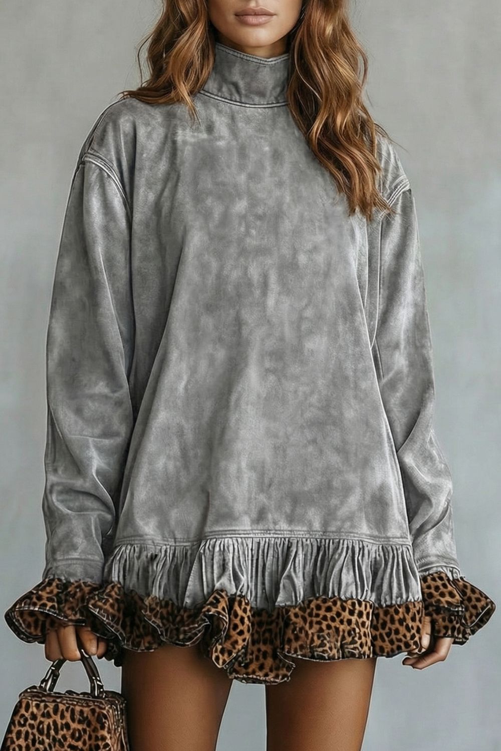 Selvatta – Mini-jurk van Suède met Luipaardprint en Ruffles